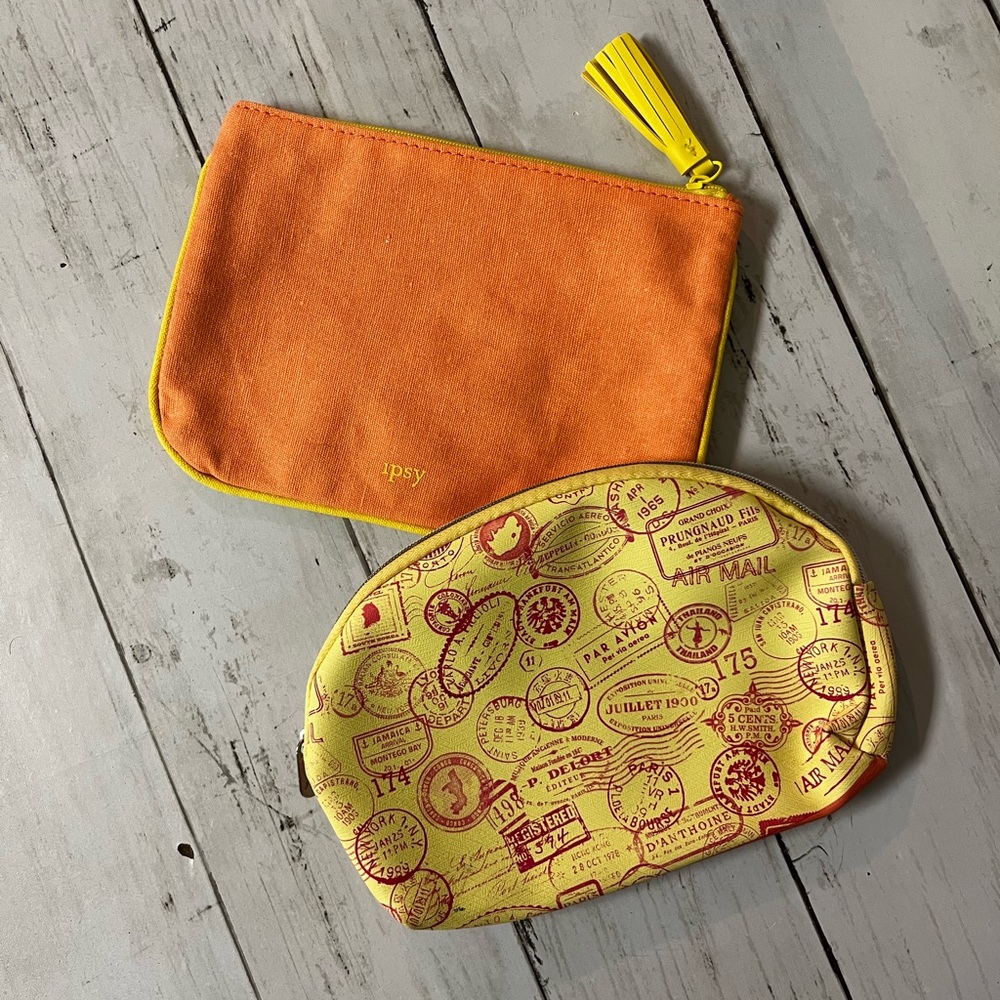 Ipsy Coordinating Cosmetic Bag Bundle, Set of 2, Yellow & Orange Postage Stamps